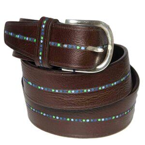 Leyva Leather Belt MADE IN SPAIN Brown Blue Green Men's Size 40